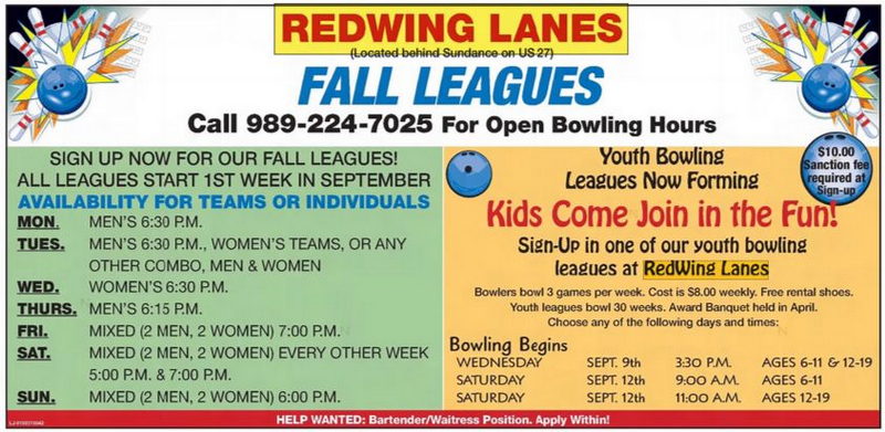 Redwing Lanes (Redwing Bowling Lanes) - Aug 9 2015 Ad (newer photo)